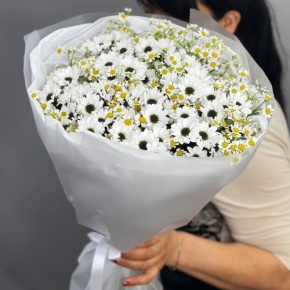 Букет "Понарошку" из хризантем сантини и ромашек в Краснознаменске