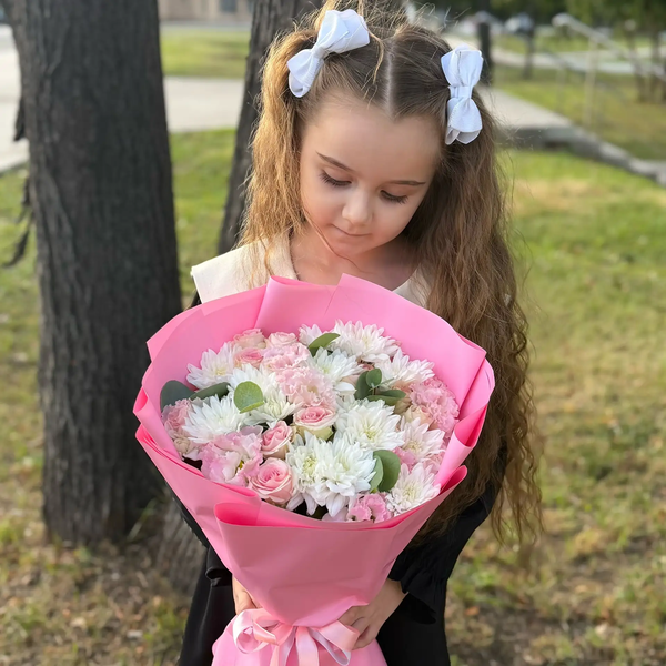 Букет из хризантем, эустом и роз в Краснознаменске