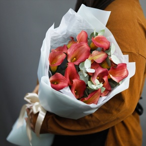 Букет из 17 нежных калл с эвкалиптом в Краснознаменске