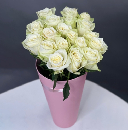 19 белых роз Кения в конусе в Краснознаменске